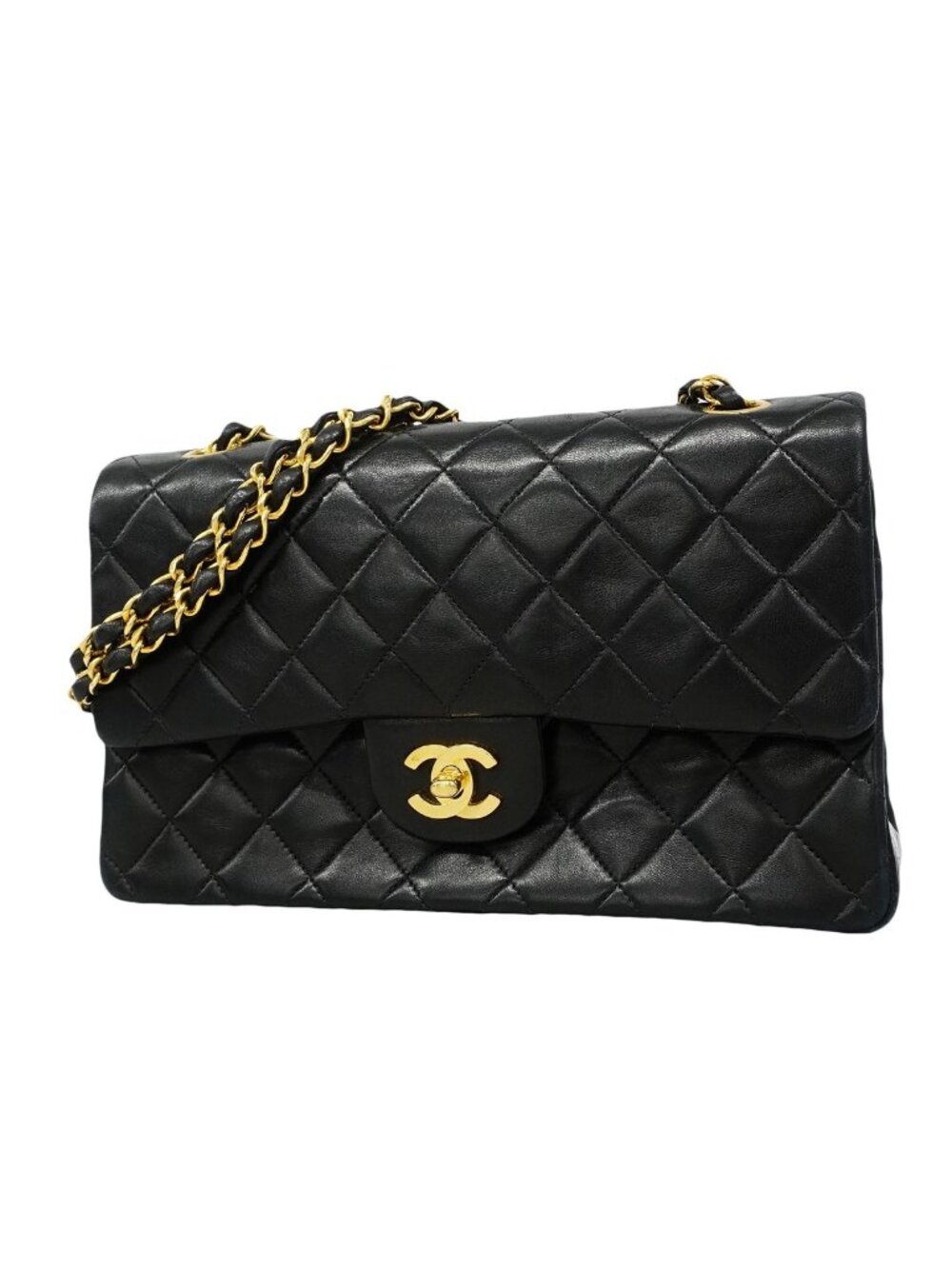 Chanel Shoulder Bag Quilted Lambskin Black Gold